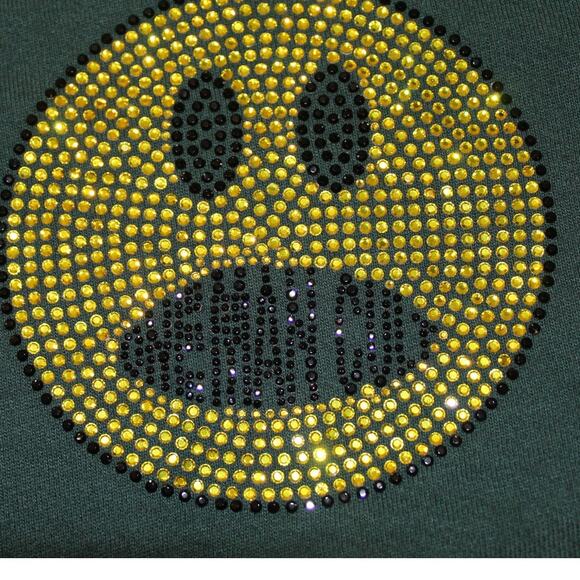 American Apparel Green Fleece Graphic Smiley Rhinestone Sweatshirt M - Picture 3 of 4